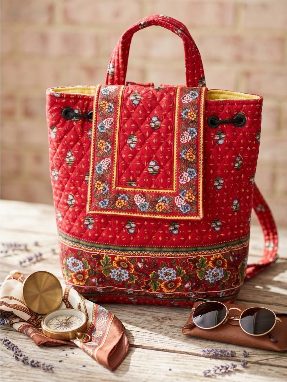 Vera Bradley Provincial Red Floral Backpack Hand Bag Tote Retired Spring 2000